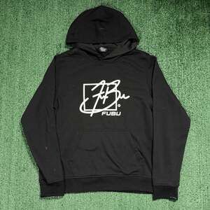 FUBU Black Pullover Hoodie Large White Logo Y2K Hip-Hop Sweatshirt